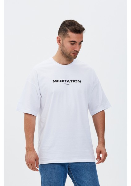 Meditation Baskılı Oversize Tişört