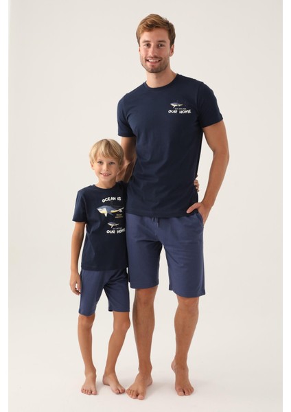 Lacivert Arnetta Baba Oğul T-Shirt ve Bermuda Şort Takım, Pamuk, (Ayrı Ayrı Fiyatlandırılır)