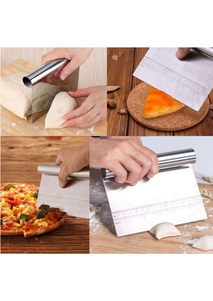 Gri Silikon Ölçülü Çok Amaçlı Hamur Açma Matı 45 cm x 65 cm ve Ölçülü Çelik Hamur Kesme Spatulası modelleri