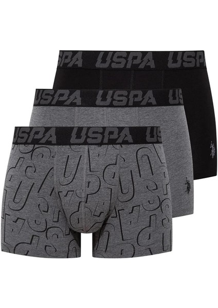 Erkek Siyah Antrasit ve Uspa Baskılı 3'lü Boxer