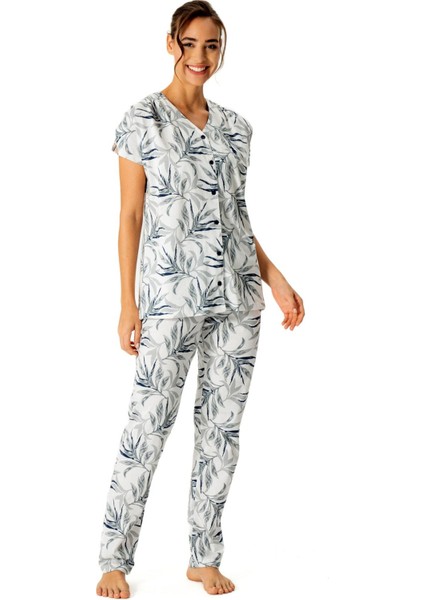 Kadın Boydan Düğmeli Pamuklu Pijama Takım