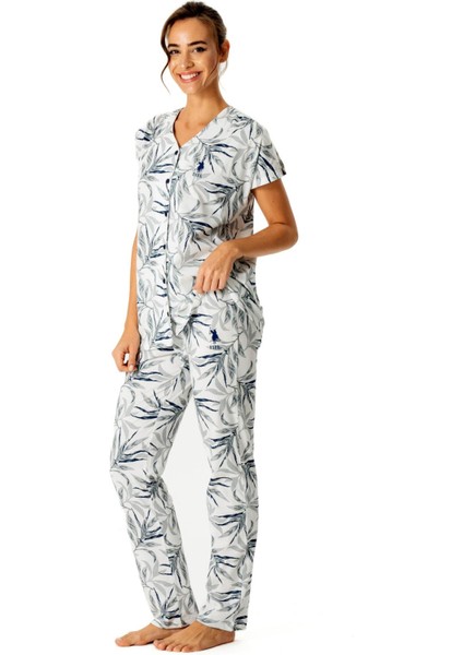 Kadın Boydan Düğmeli Pamuklu Pijama Takım
