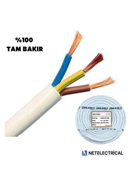 3x2.5 Ttr - 40 Metre Çok Telli Kalın Kablo