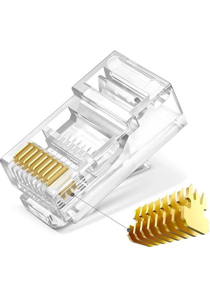 - 3u Gold Plated CAT5E RJ45 Konnektörü 8P8C Ethernet Kablo Ucu Konnektör Jack Uç - 100 Adet