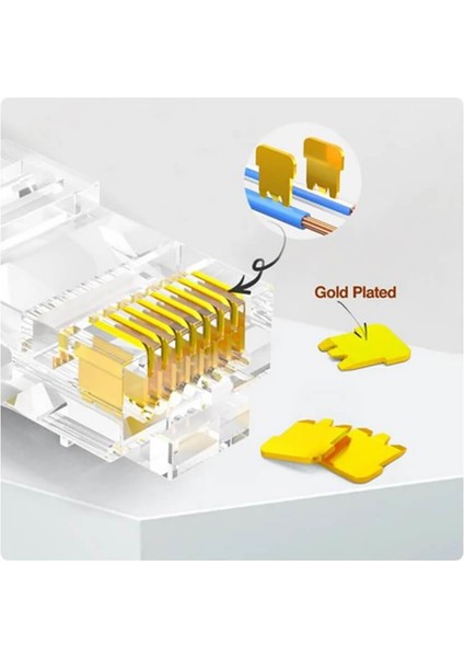 - 3u Gold Plated CAT5E RJ45 Konnektörü 8P8C Ethernet Kablo Ucu Konnektör Jack Uç - 100 Adet