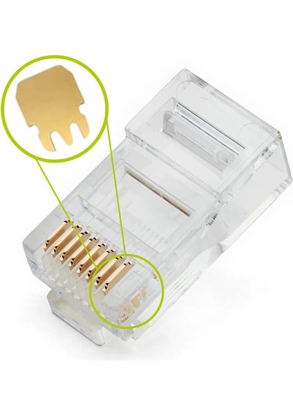 - 3u Gold Plated CAT5E RJ45 Konnektörü 8P8C Ethernet Kablo Ucu Konnektör Jack Uç - 100 Adet