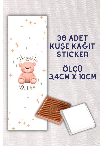 Netsan Etiket Hoş Geldin Bebek Temalı Madlen Çikolata Etiketi Yapışkanlı 3,4 x 10CM 36 Adet Kuşe Sticker