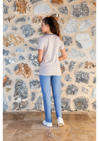 Kadın Mavi Desenli T-Shirt Pijama Takımı 24Y4004 fiyatları