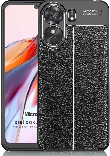 Xiaomi Poco C65 Kılıf Deri Dokulu Silikon Siyah