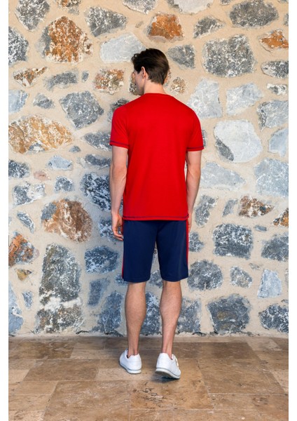Erkek Kırmızı Kısa Kol Şort T-Shirt Pijama Takımı 24Y4505