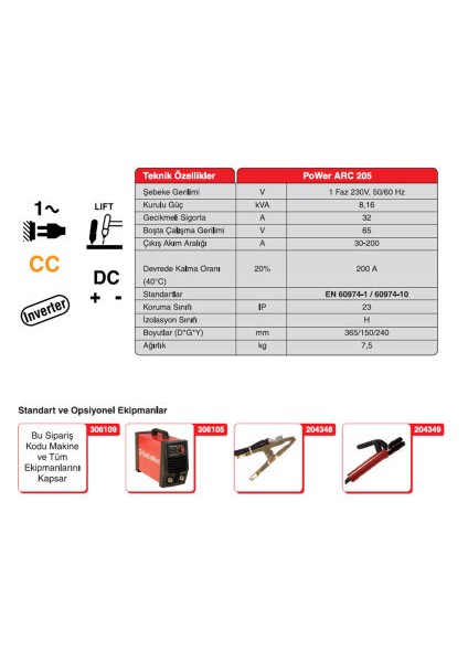 Power Arc 205 Inverter Kaynak Makinesi