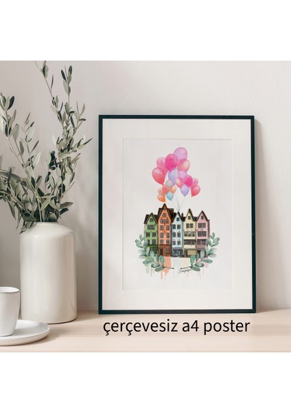 Amsterdam Evleri Çizimli A4 Poster