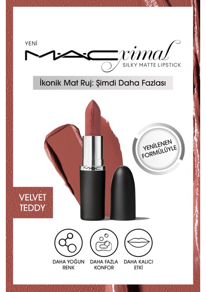 M·A·CXIMAL Silky Matte Lipstick Nemlendirme Etkili Yoğun Renk Sağlayan Ruj - Velvet Teddy