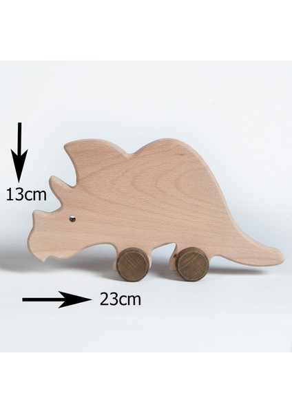 Alg Wood Ahşap El Yapımı Doğal Montessori Gergedan Tekerlekli Oyuncak - 5057