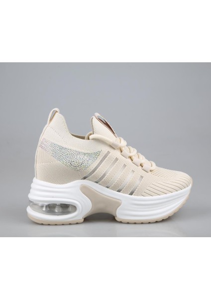24Y300-14 Dolgu Topuk Bej Kadın Sneakers