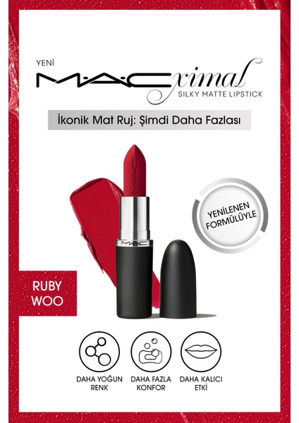 M·A·CXIMAL Silky Matte Lipstick Nemlendirme Etkili Yoğun Renk Sağlayan Ruj - Ruby Woo