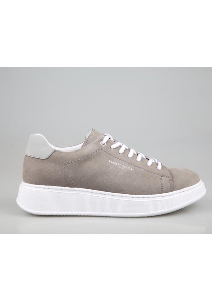 4Y1372 Hakiki Deri Gri Nubuk Erkek Günlük Ayakkabı