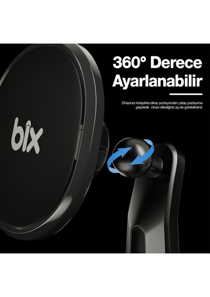 Bxch6 Çift Havalandırma Klipsli ve Destek Kollu 360° Derece Ayarlanabilir Araç Telefon Tutucu