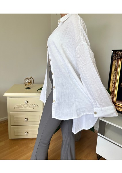 Kadın %100 Pamuk Müslin Kumaş Gömlek