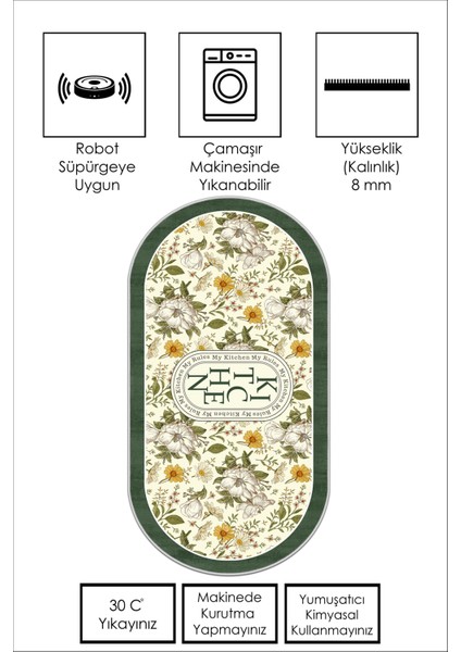 Makinede Yıkanabilir Kaymaz Taban Leke Tutmaz Yeşil Mutfak Halısı Mutfak Yolluk ve Balkon Halısı fiyatları