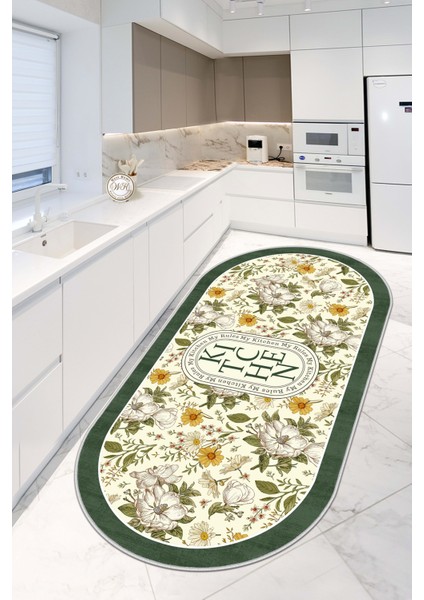 Makinede Yıkanabilir Kaymaz Taban Leke Tutmaz Yeşil Mutfak Halısı Mutfak Yolluk ve Balkon Halısı