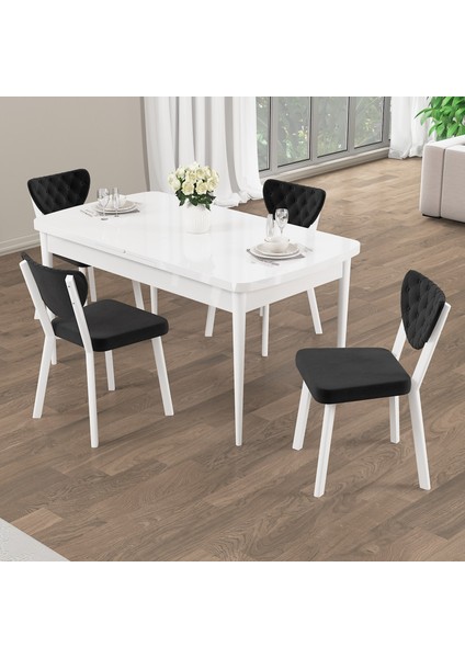 Rim Serisi 80X132 Açılabilir Beyaz Mutfak Masası Takımı 4 Sandalye