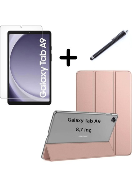 Samsung Galaxy Tab A9 8.7inç X110 Kılıf Set Pu Deri Smart Tablet Kilifi Ekran Koruyucu + Kalem X113 X115 X117