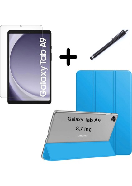 Samsung Galaxy Tab A9 8.7inç X110 Kılıf Set Pu Deri Smart Tablet Kilifi Ekran Koruyucu + Kalem X113 X115 X117