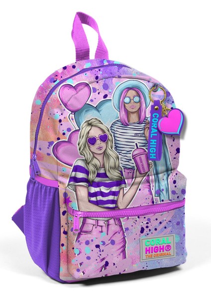 Minik Yuva Sırt Çantası Pembe Mor Fashion Girl Desenli Iki Bölmeli 23555