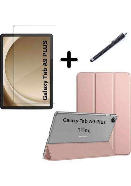Samsung Galaxy Tab A9 Plus X210 Kılıf Set Pu Deri Smart Tablet Kilifi Ekran Koruyucu + Kalem X213 X215 X217
