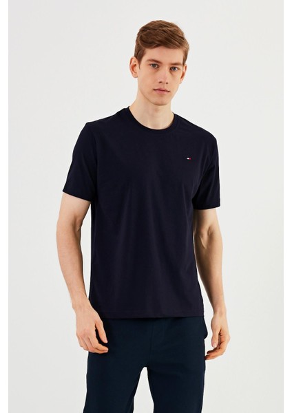 Erkek 3'lü Bisiklet Yaka T-Shirt %100 Pamuk Nakış Detaylı Basic Siyah-Beyaz-Lacivert