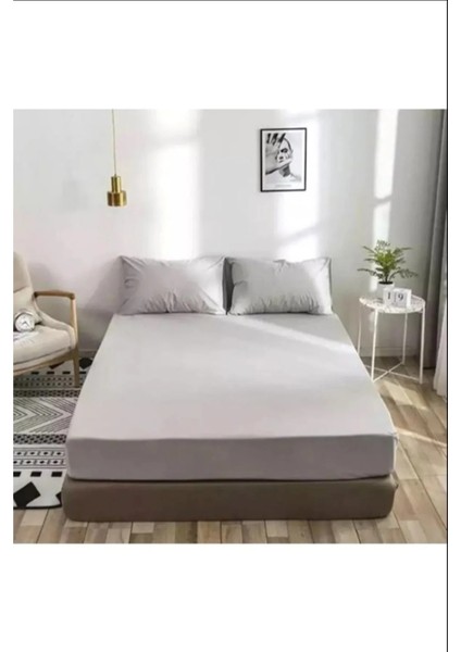 Lastikli Çarşaf Takımı Battal Boy Açık Gri 180*200 cm