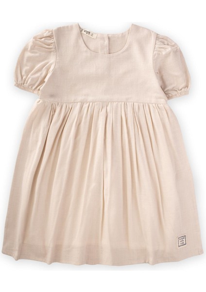 Flamlı Elbise 2-7 Yaş Ekru