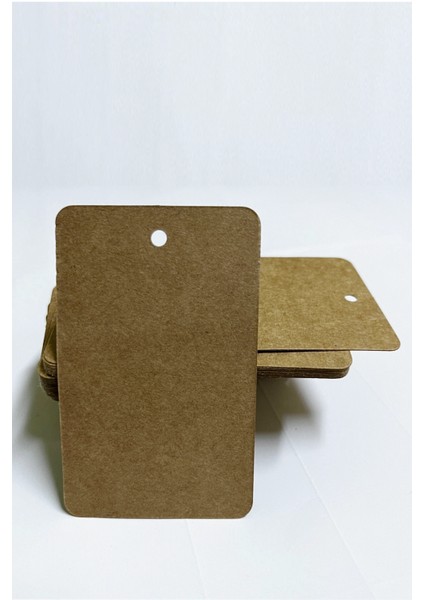 100 Adet 5,2 x 8,4 cm Baskısız Kart Kartvizit Not Kartı Hediye Notu Oval Köşeli Delikli