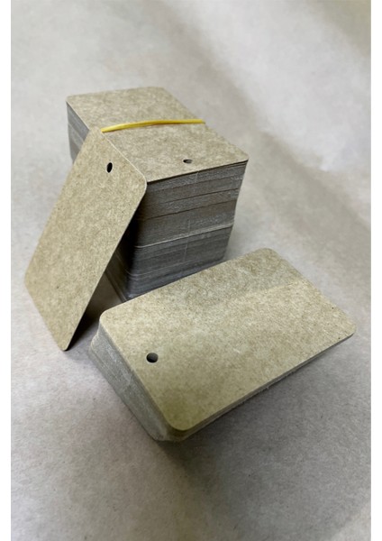 100 Adet 5,2 x 8,4 cm Baskısız Kart Kartvizit Not Kartı Hediye Notu Oval Köşeli Delikli