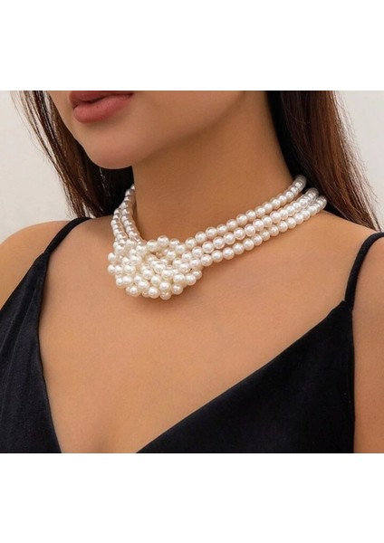 Marka Tasarım Düğüm Incili Kolye Choker