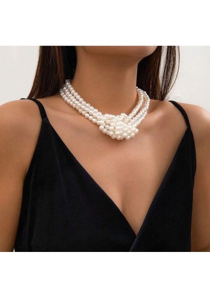 Marka Tasarım Düğüm Incili Kolye Choker