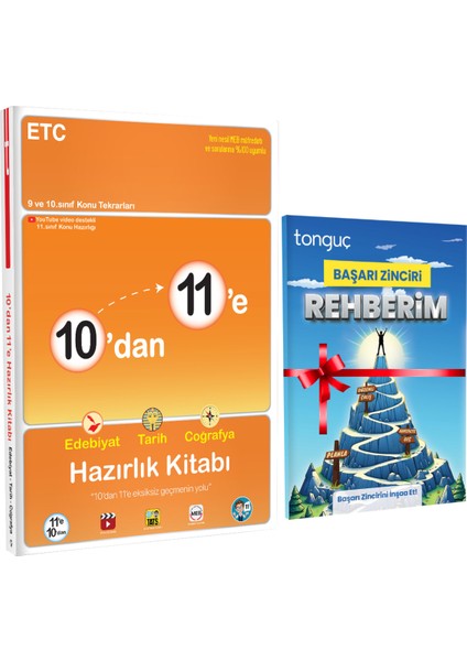 Tonguç Akademi 10'dan 11'e Edebiyat Tarih Coğrafya Hazırlık Kitabı ve Başarı Zinciri Rehberim