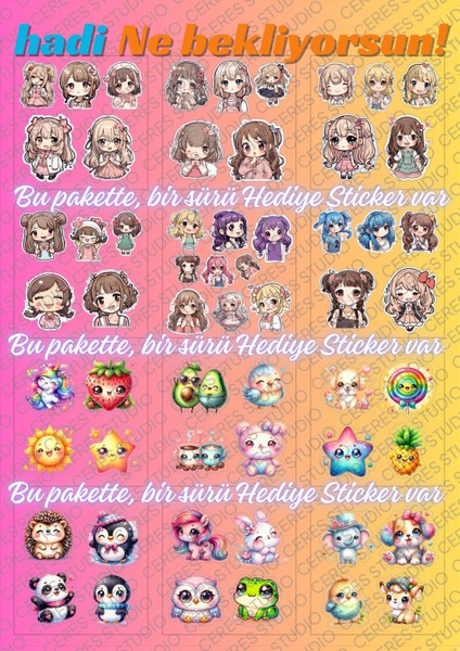 Ceres Studio Şeffaf Kawaii Girls Su Geçirmez Sticker Kawaii Cute Girls & Animals Etiket Seti