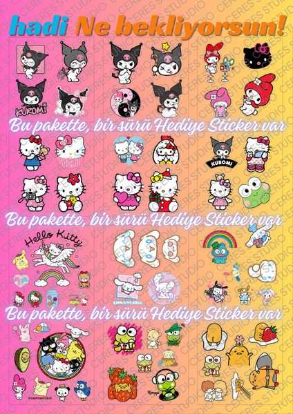 Şeffaf Kuromi Sanrio Su Geçirmez Sticker My Melody Hello Kitty Cinnamoroll Etiket Seti