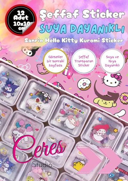 Şeffaf Kuromi Sanrio Su Geçirmez Sticker My Melody Hello Kitty Cinnamoroll Etiket Seti