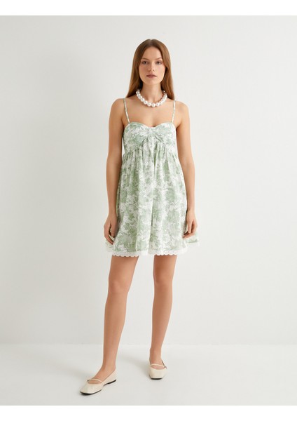Mini Fisto Elbise Çiçekli Ince Askılı Pamuklu modelleri