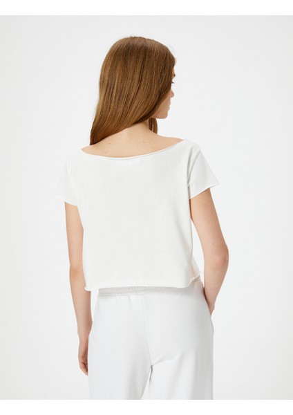 Yuvarlak Yaka Baskılı Tişört Kısa Kollu Pamuklu fırsatları