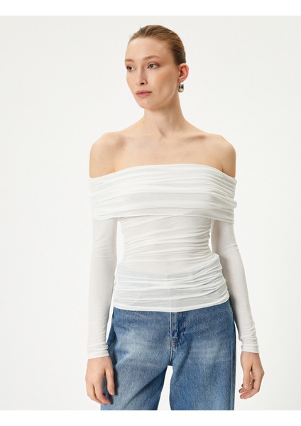 Madonna Yaka Bluz Drapeli Uzun Kollu modelleri