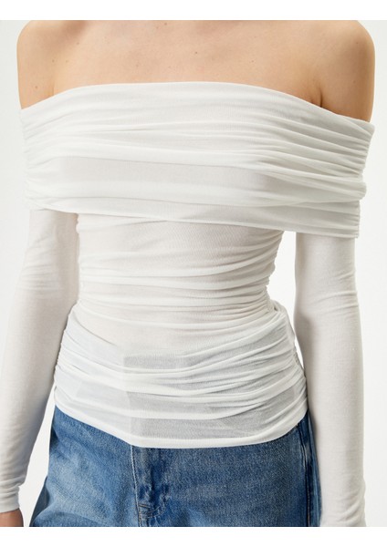 Madonna Yaka Bluz Drapeli Uzun Kollu indirimleri