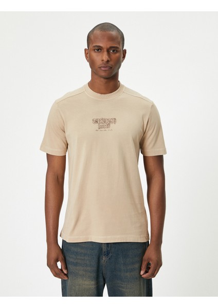 Slogan Baskılı Tişört Bisiklet Yaka Kısa Kollu Pamuklu modelleri