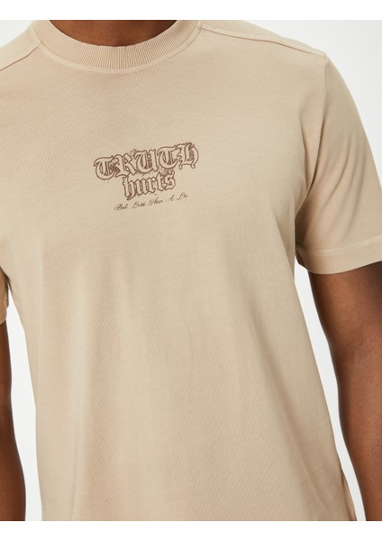 Slogan Baskılı Tişört Bisiklet Yaka Kısa Kollu Pamuklu indirimleri