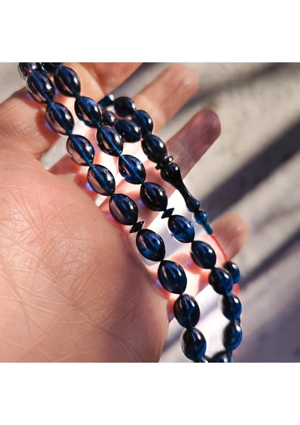 8X12 mm Lacivert Fatih Erbabacan Usta Işçilikli Zar Kehribar Tesbih indirimleri