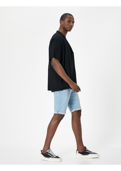 Yırtık Kot Şort Slim Fit Katlama Detaylı Düğmeli Cepli fiyatları