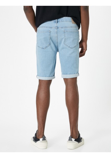 Yırtık Kot Şort Slim Fit Katlama Detaylı Düğmeli Cepli fırsatları